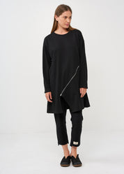 Black diagonal zipper long sleeve tunic