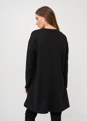 Black diagonal zipper long sleeve tunic