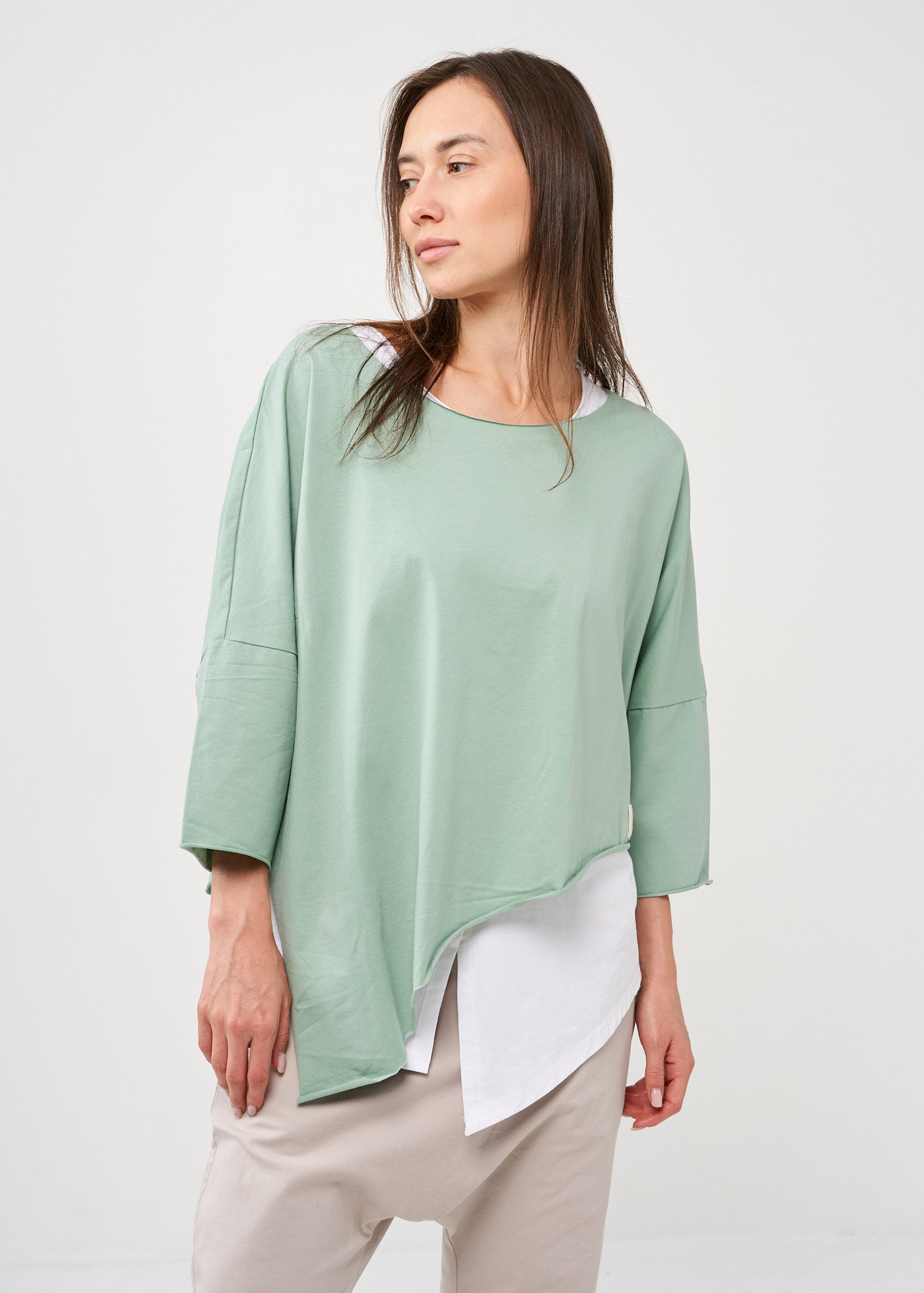 Light green oversized 3/4 sleeve bat shirt