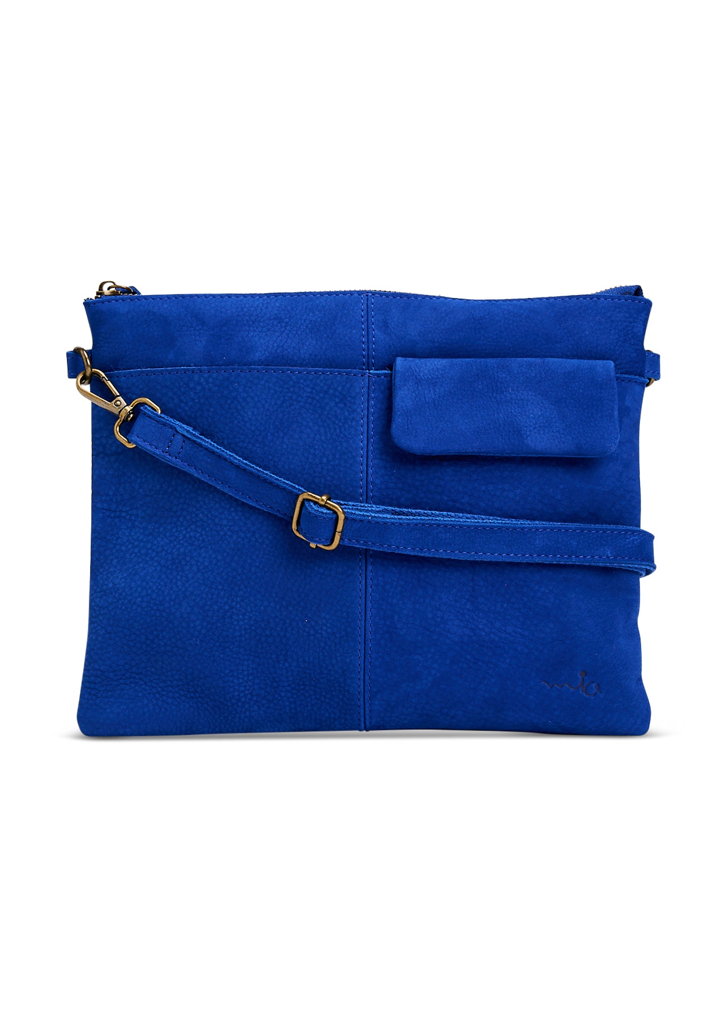 Leather evening bag with pocket and flap blue wash