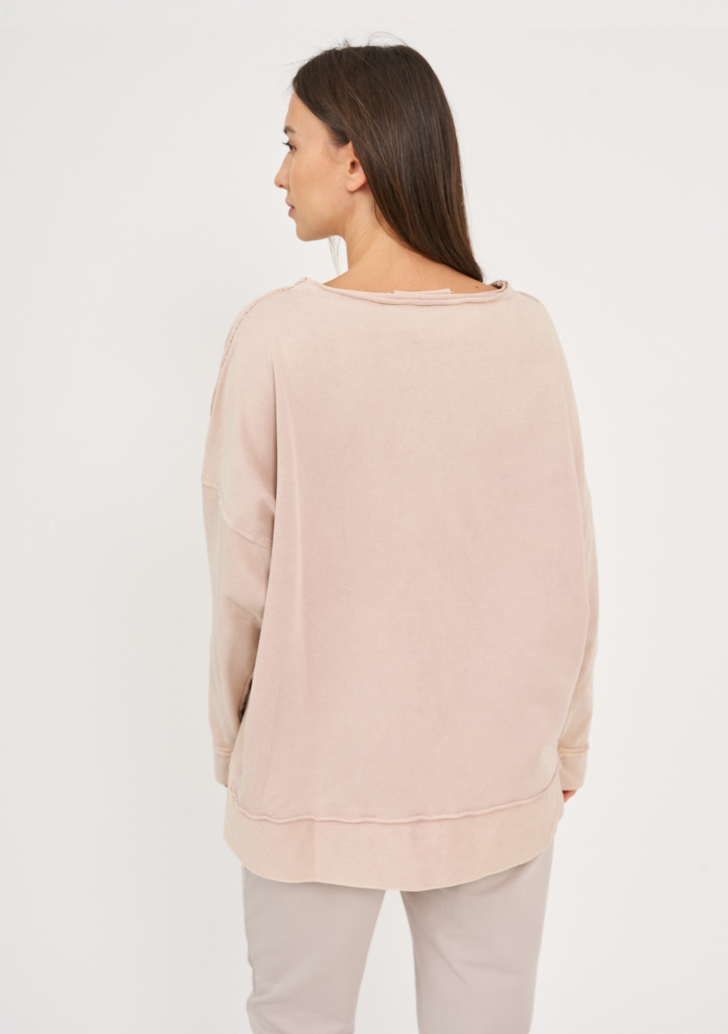 Wash sweatshirt with reverse fabric hem, pink wash