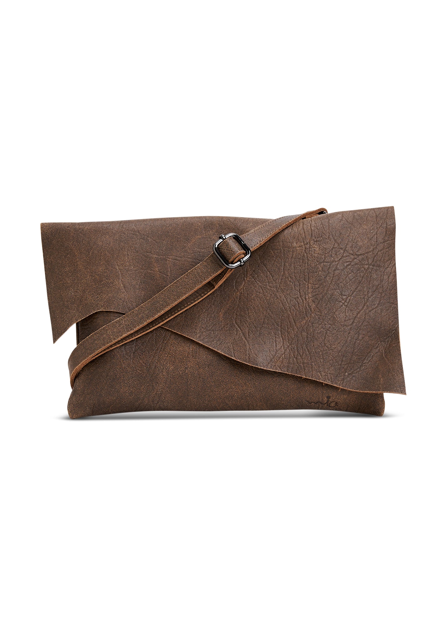 Rectangular leather evening bag with brown asymmetric flap