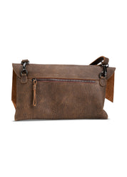 Rectangular leather evening bag with brown asymmetric flap