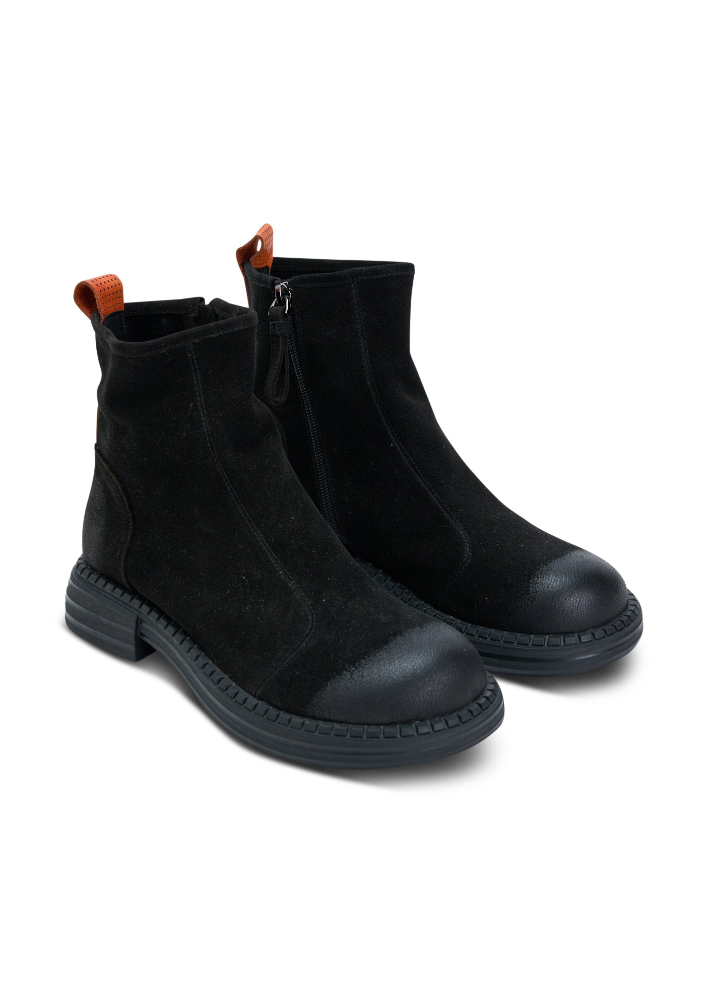 Wash soft leather ankle boots with black zipper