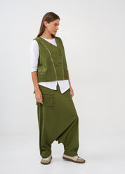 A green two-zip vest