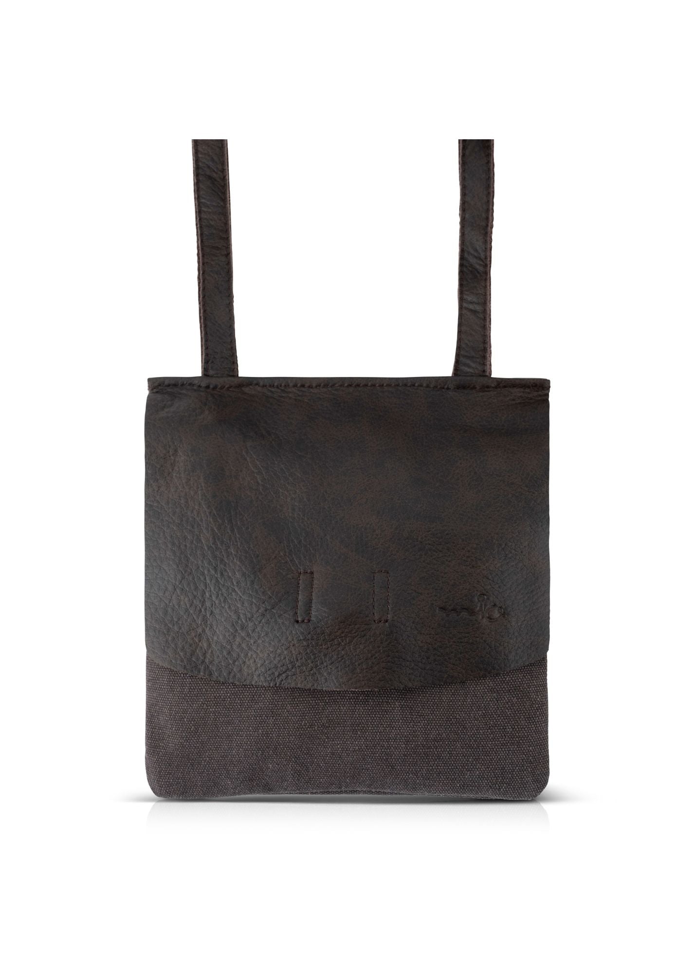 Square bag in brown canvas clafa leather