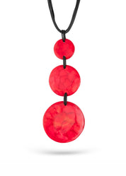 A chain of 3 resin circles on a red thread