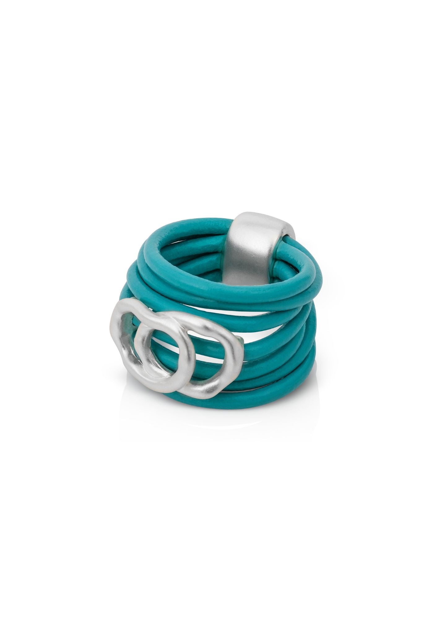 Leather ring two circles on top of each other turquoise