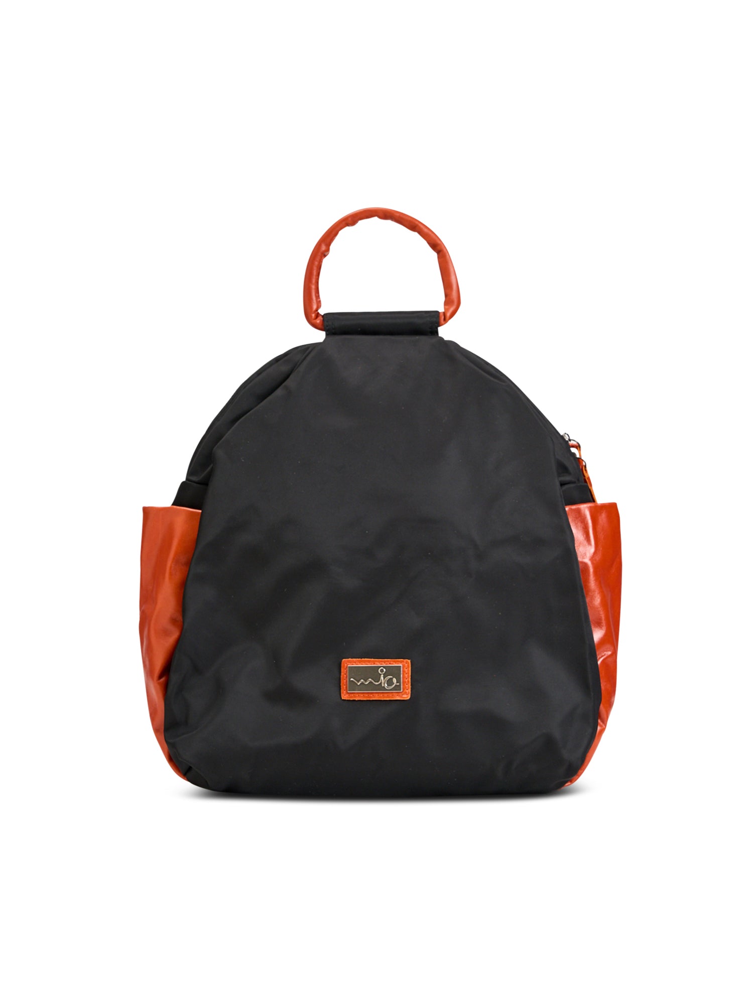 Nylon backpack combined with orange leather