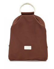 Nylon backpack combined with bronze leather