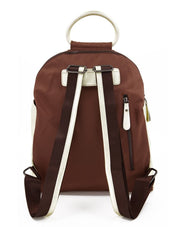 Nylon backpack combined with bronze leather