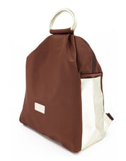 Nylon backpack combined with bronze leather