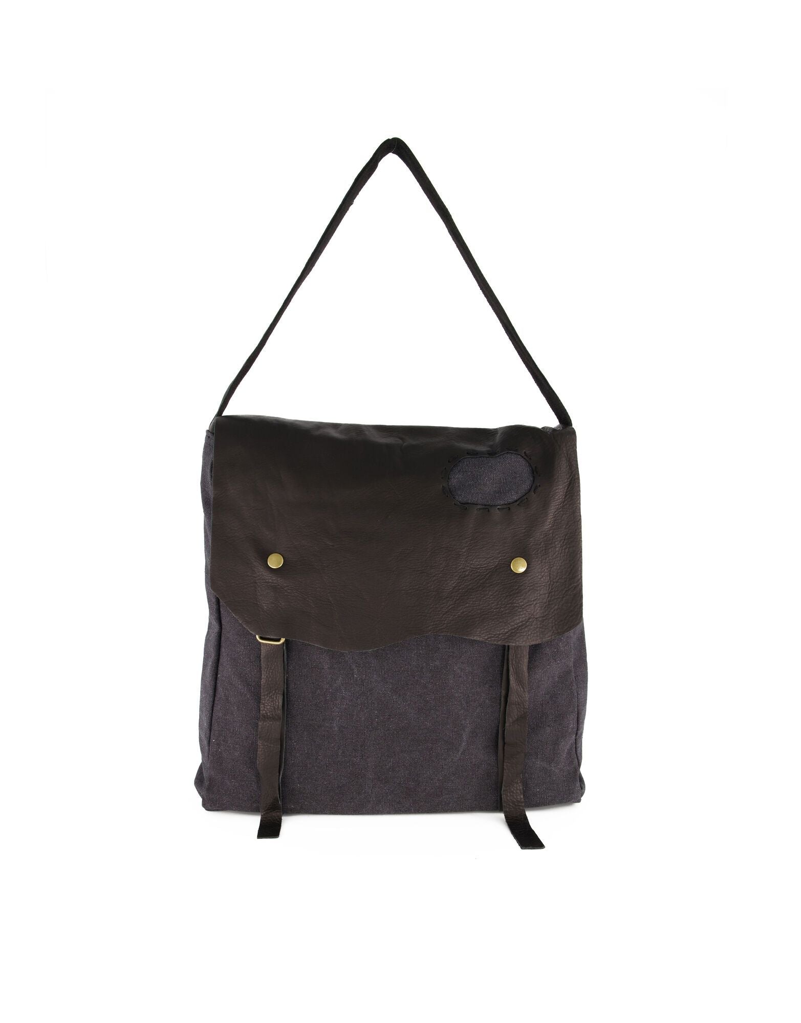 Canvas bag with black patchwork leather shell