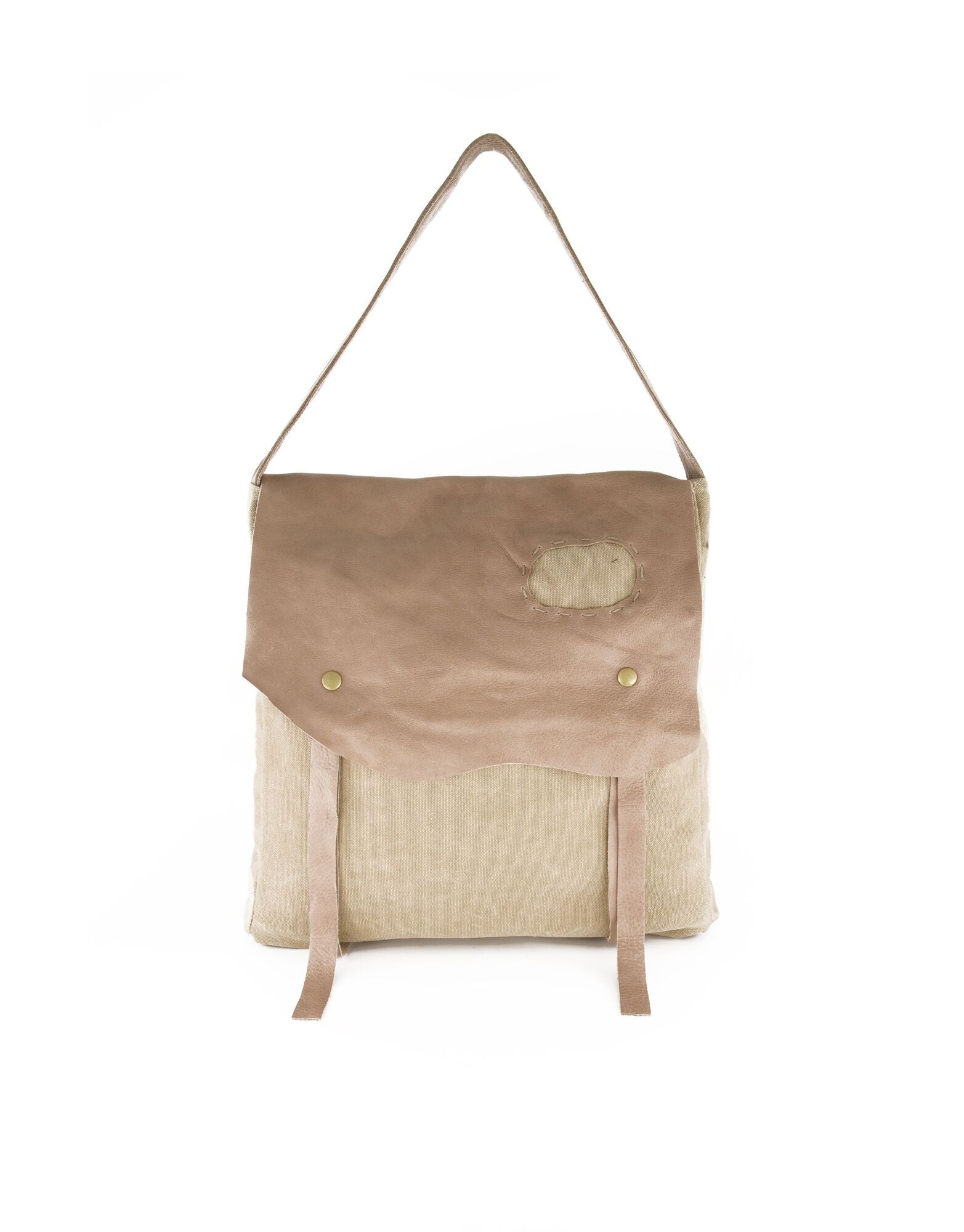 Canvas bag with beige patchwork leather shell