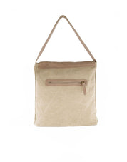 Canvas bag with beige patchwork leather shell