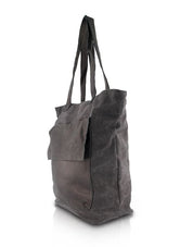 Side canvas bag with pocket and black front leather flap