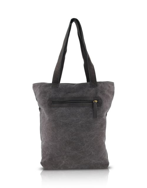 Side canvas bag with pocket and black front leather flap