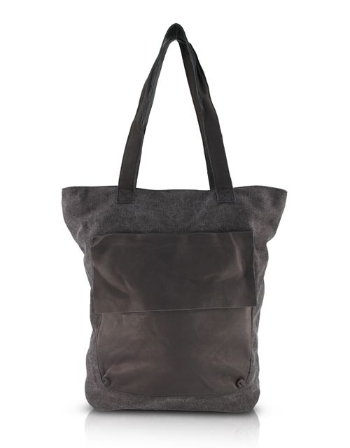 Side canvas bag with pocket and black front leather flap