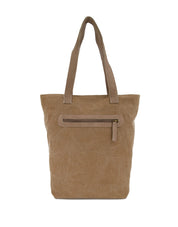 Side canvas bag with brown leather front pocket and flap