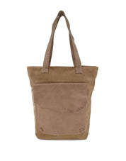 Side canvas bag with brown leather front pocket and flap