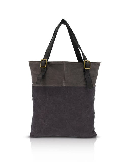 Gray canvas and leather square bag