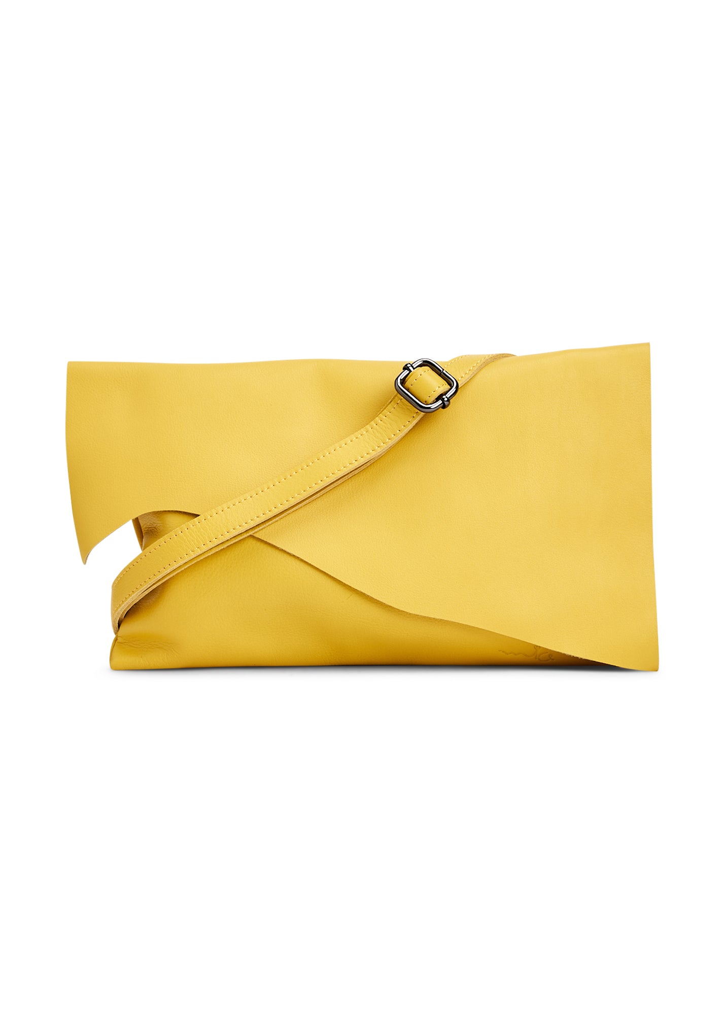 Rectangular leather evening bag with yellow asymmetric flap