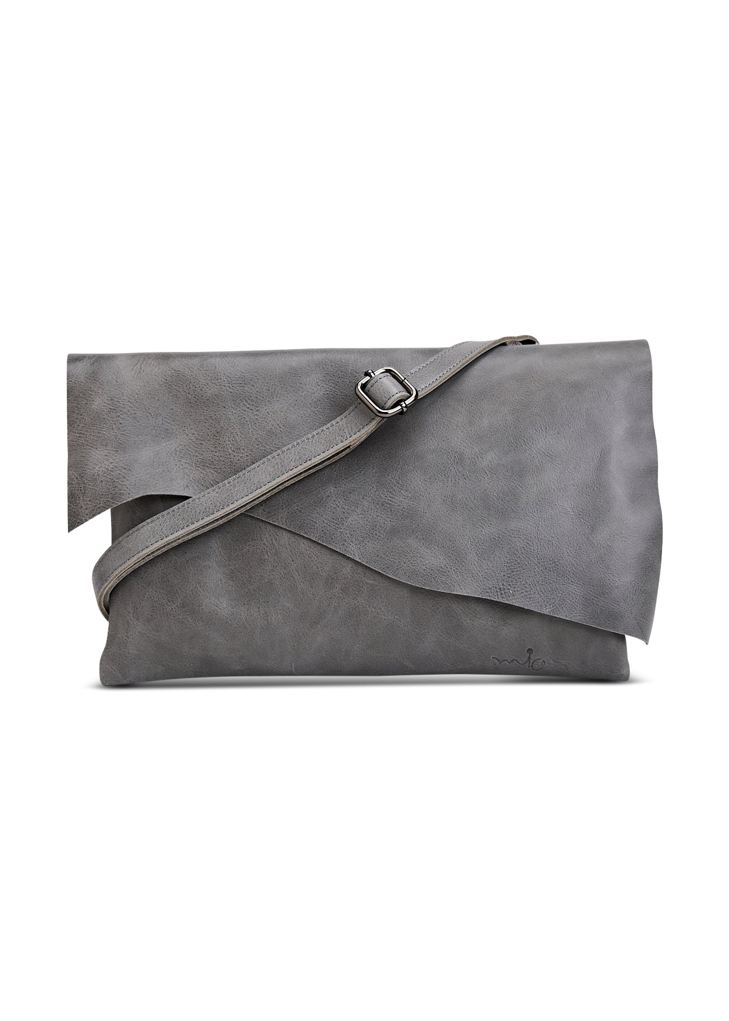 Rectangular leather evening bag with dark gray asymmetric flap