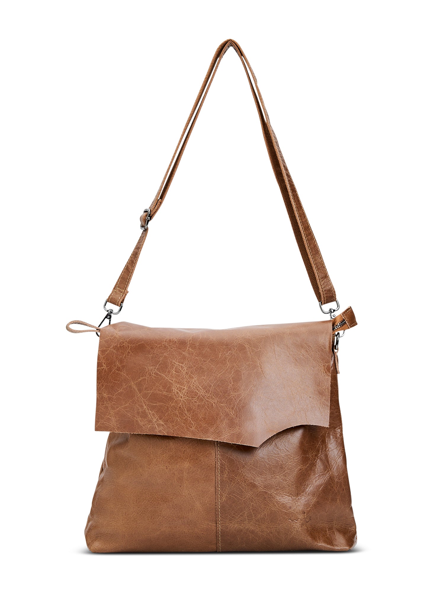 Brown cut kalapa side leather bag