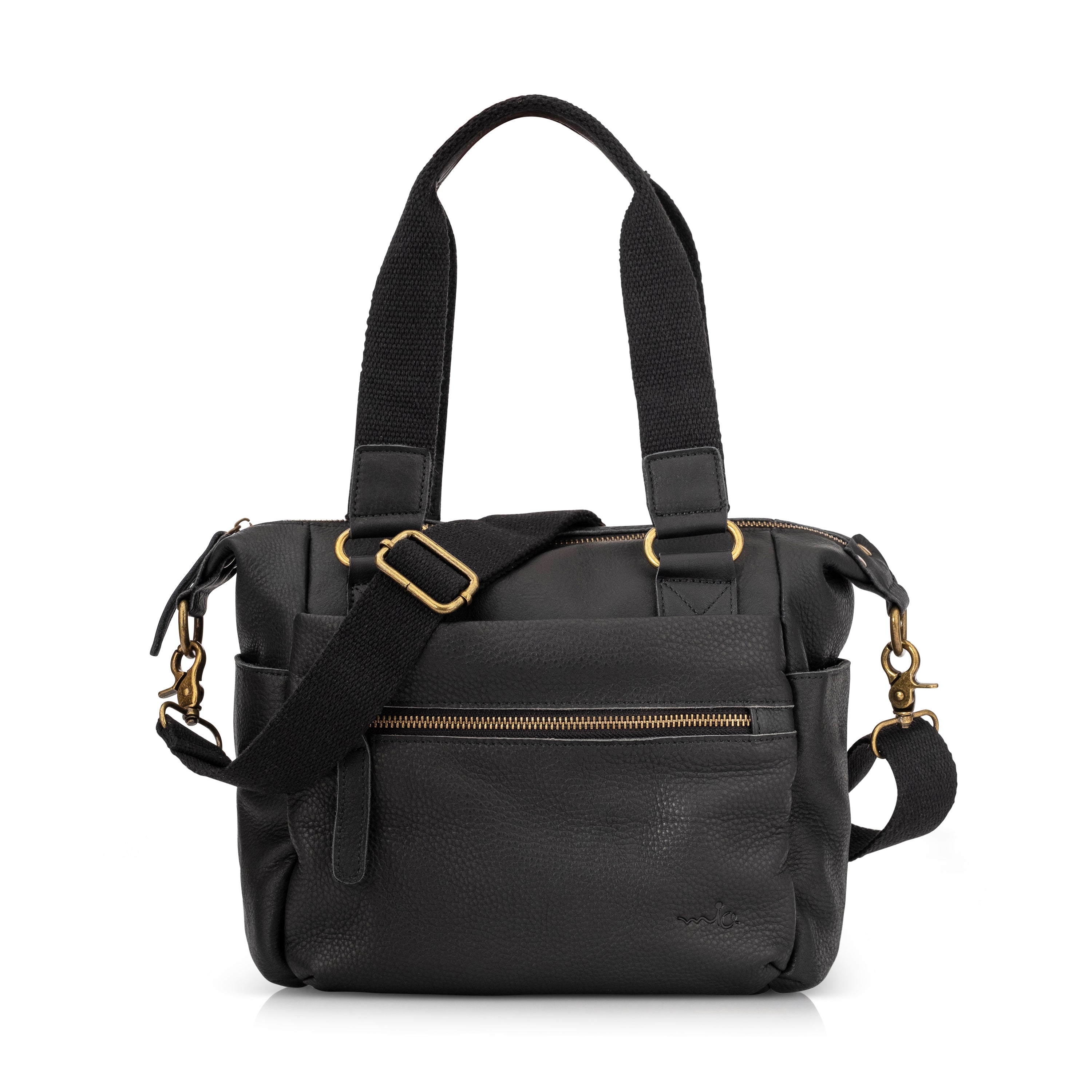 Black multi-compartment leather bag