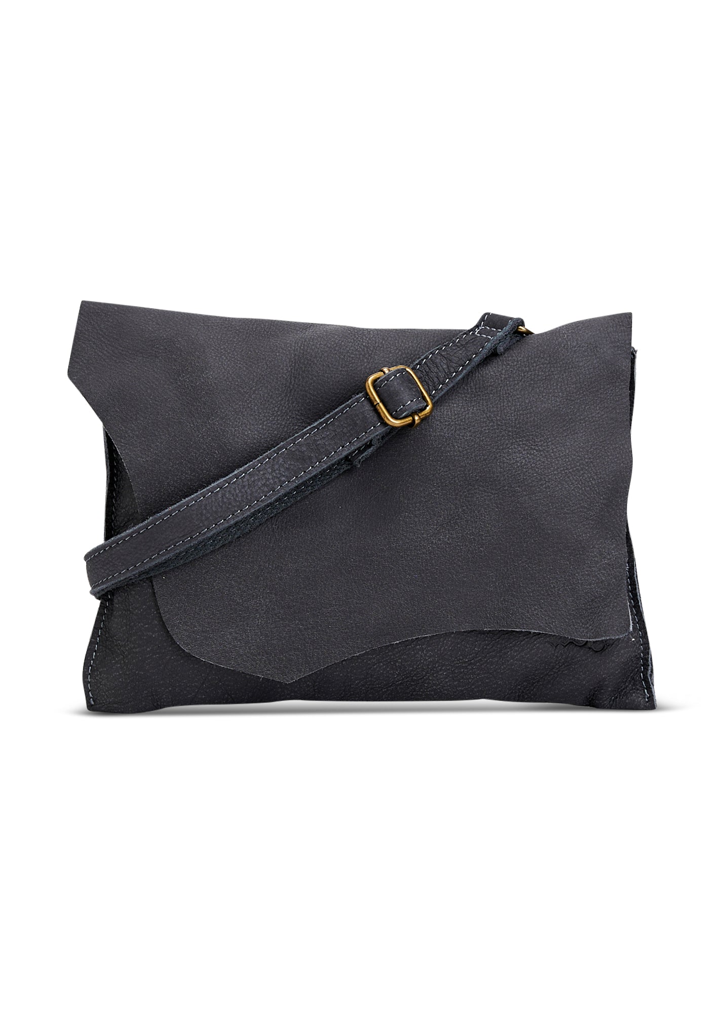 Medium leather clutch bag dark gray clafa cut