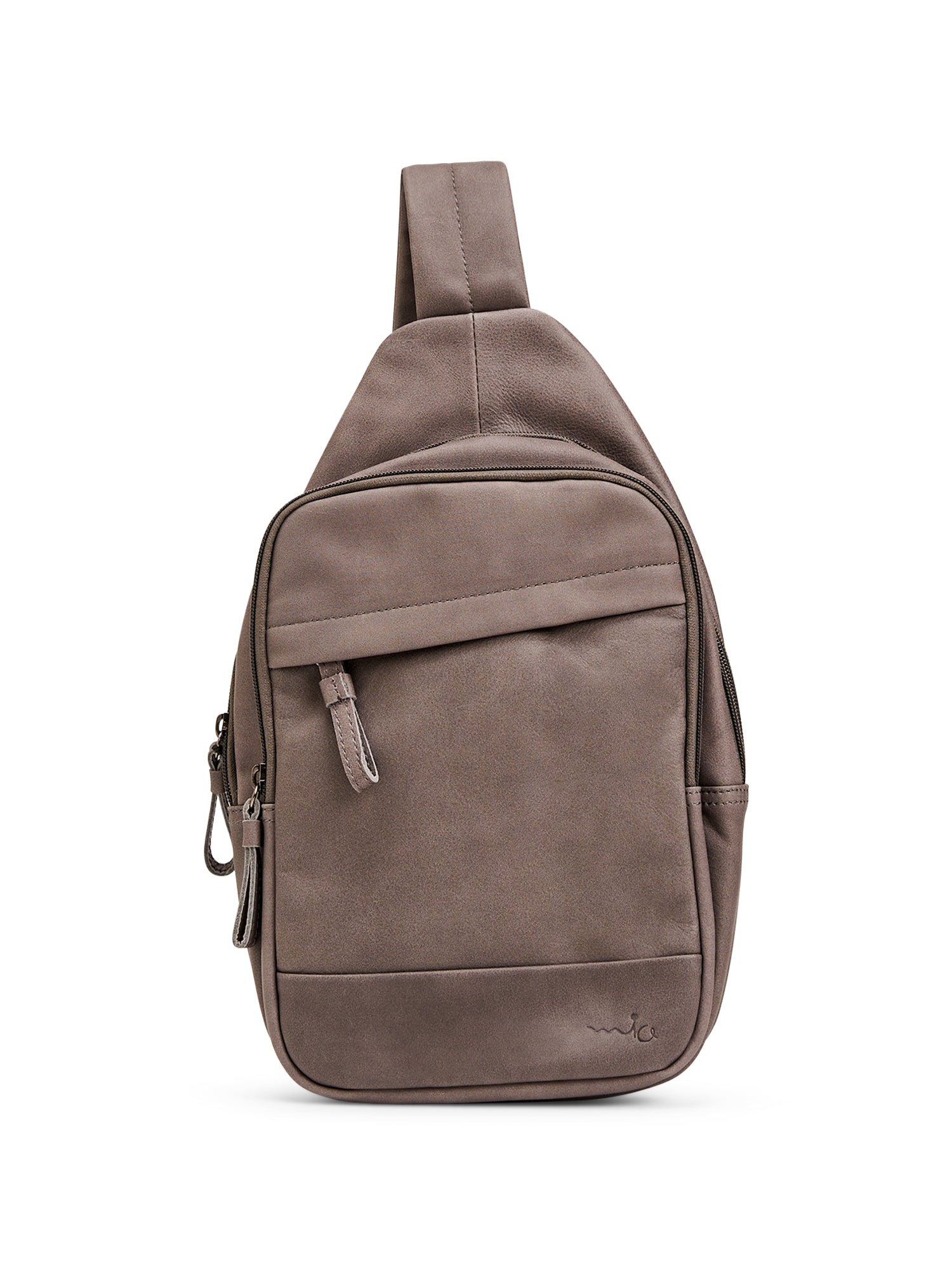 Gray diagonal back leather bag