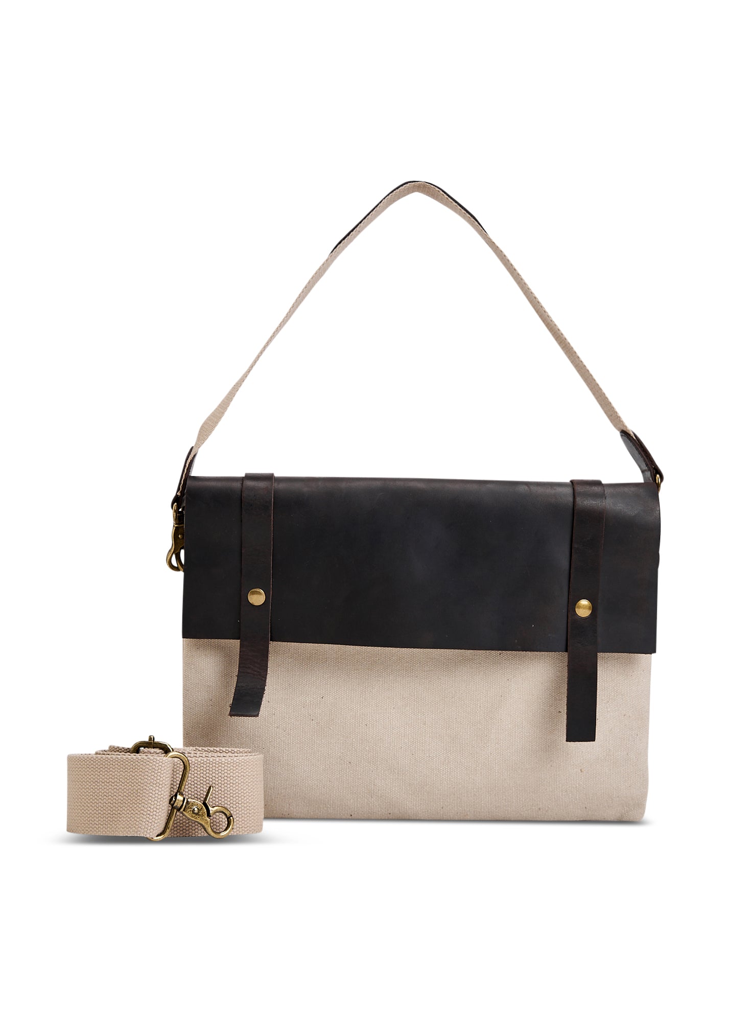 Medium canvas leather skin bag + 2 beige straps