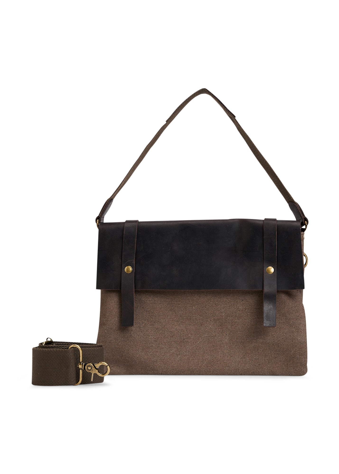 Medium canvas bag with leather + 2 brown handles