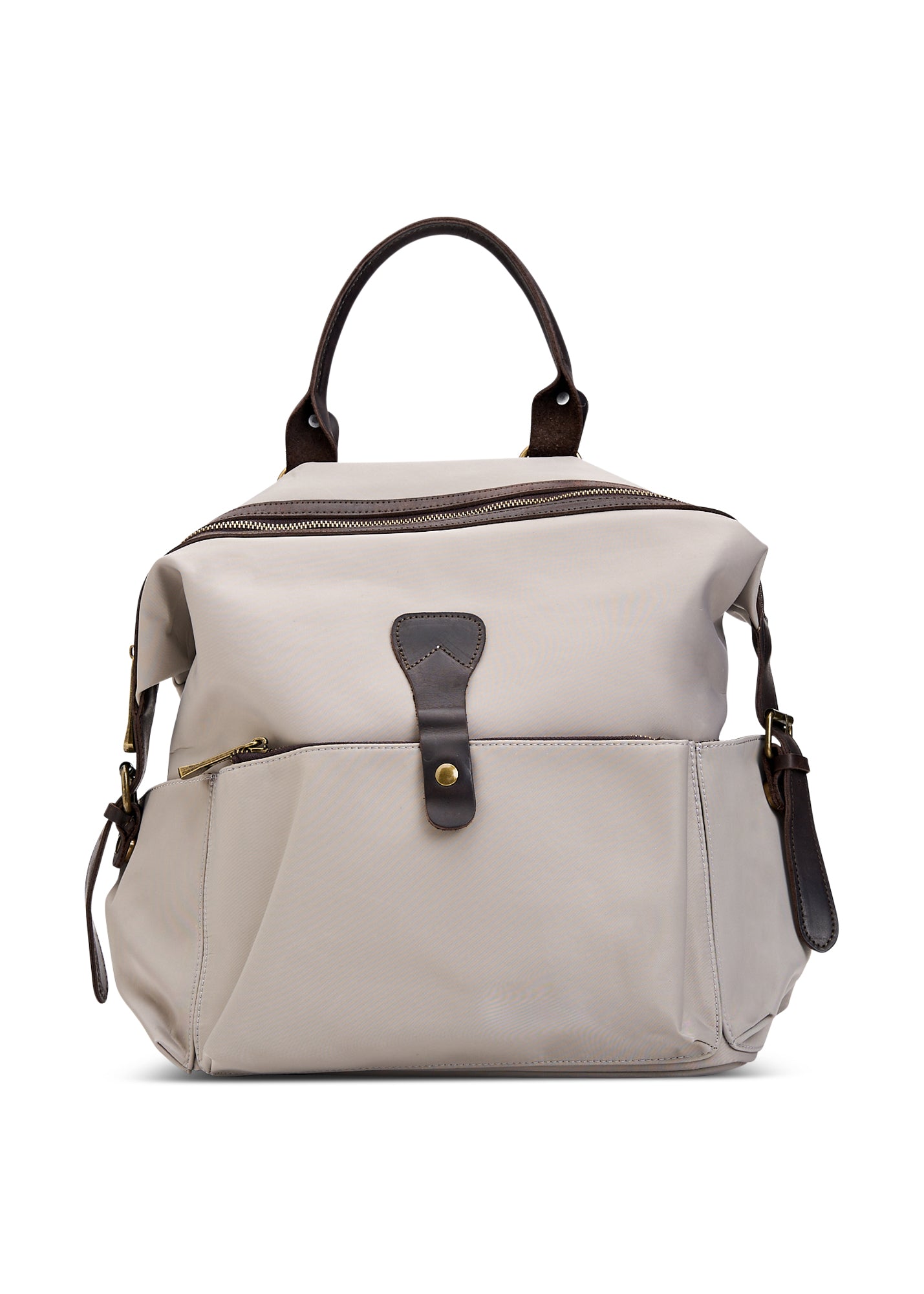 Beige front pocket nylon backpack