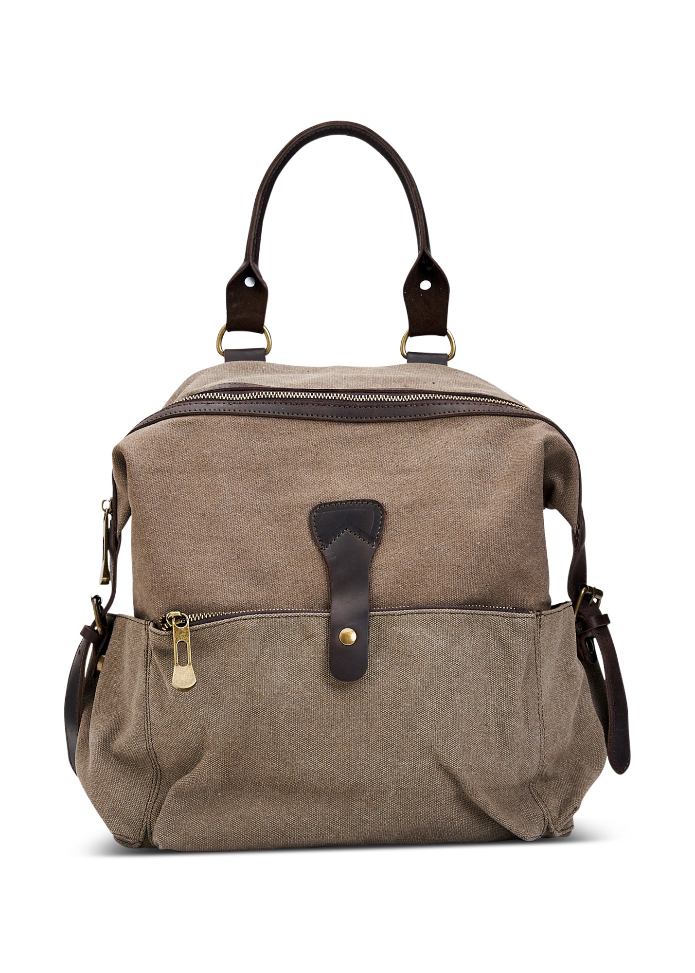 Brown front pocket canvas backpack