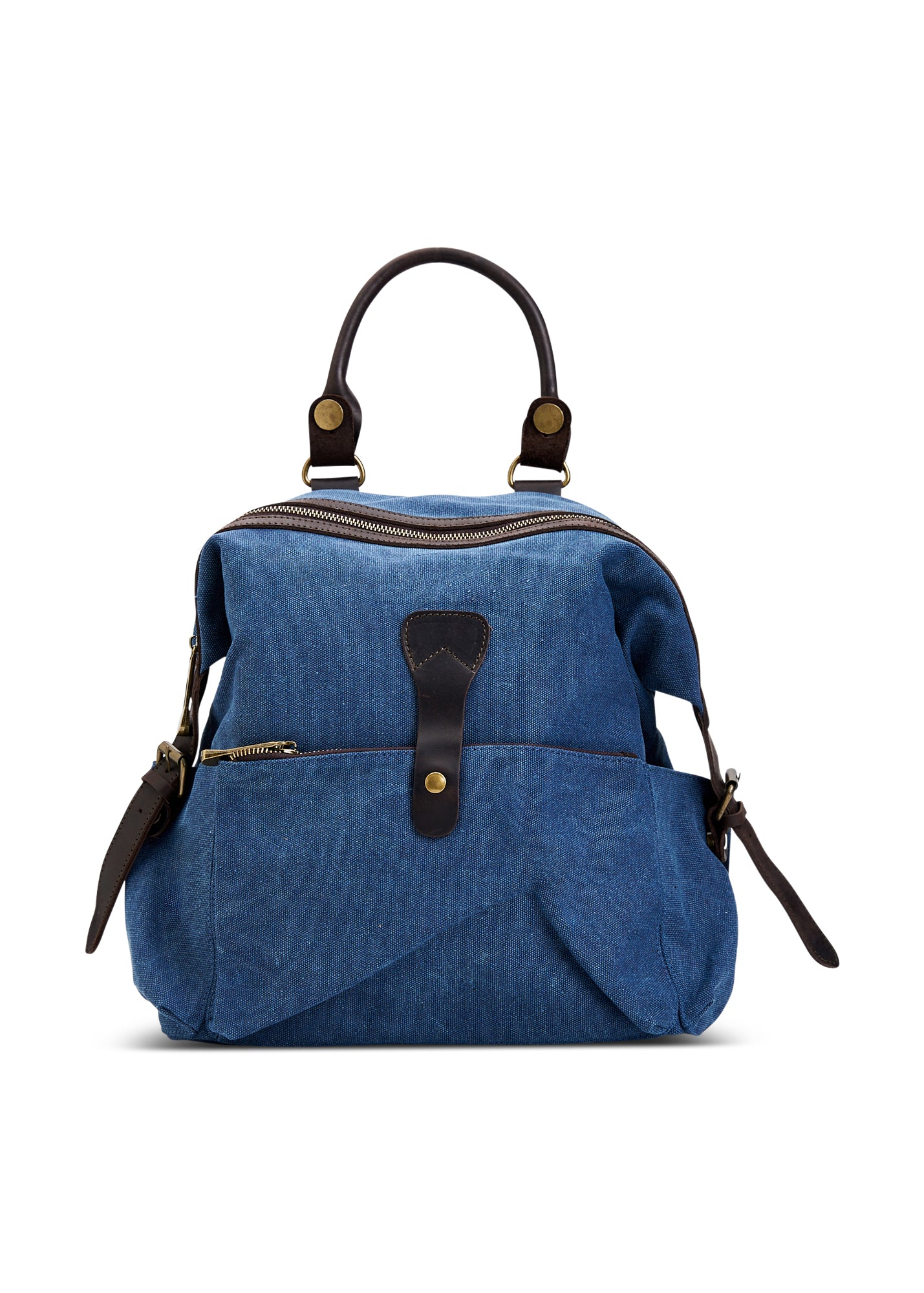 Blue front pocket canvas backpack