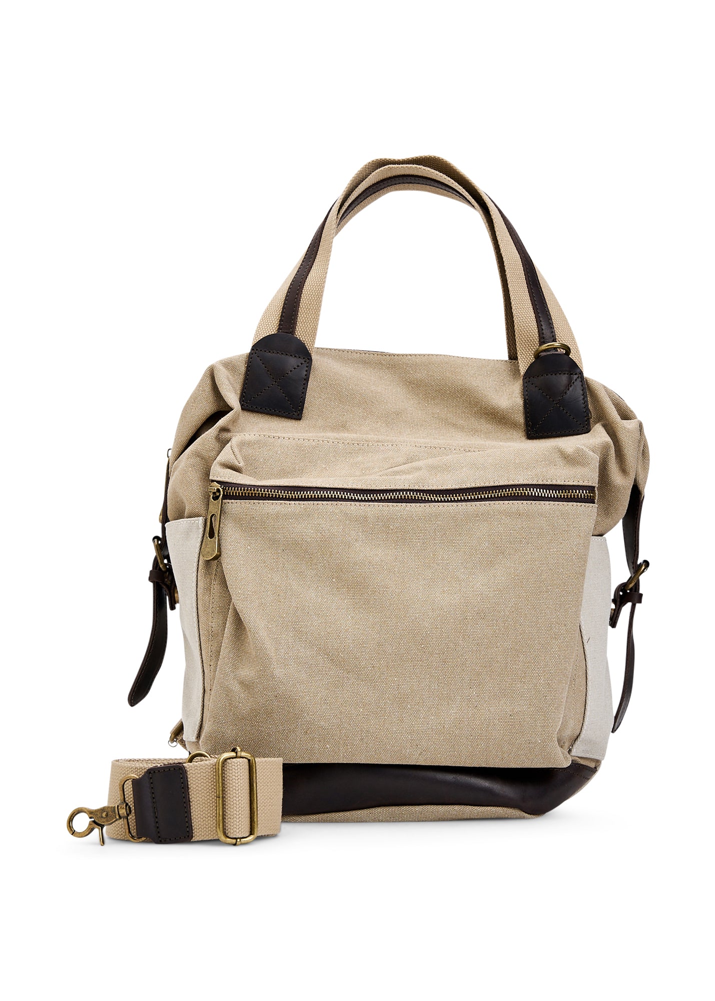 Large Front Pocket Canvas Backpack Beige