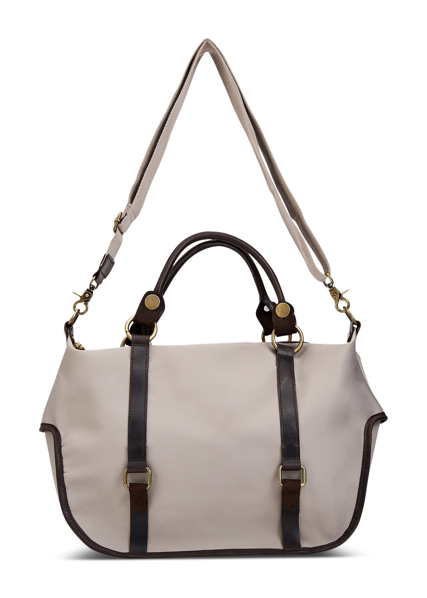 Beige leather strap nylon side bag