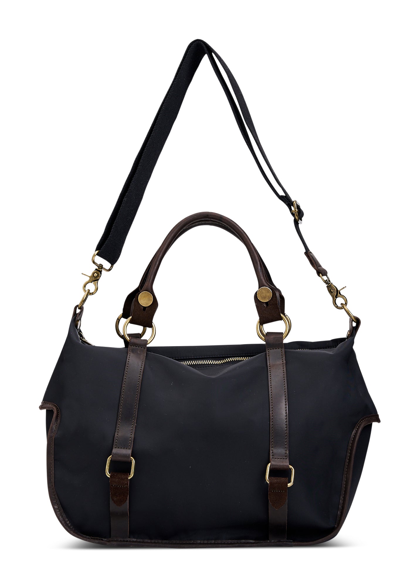 Black leather strap nylon side bag