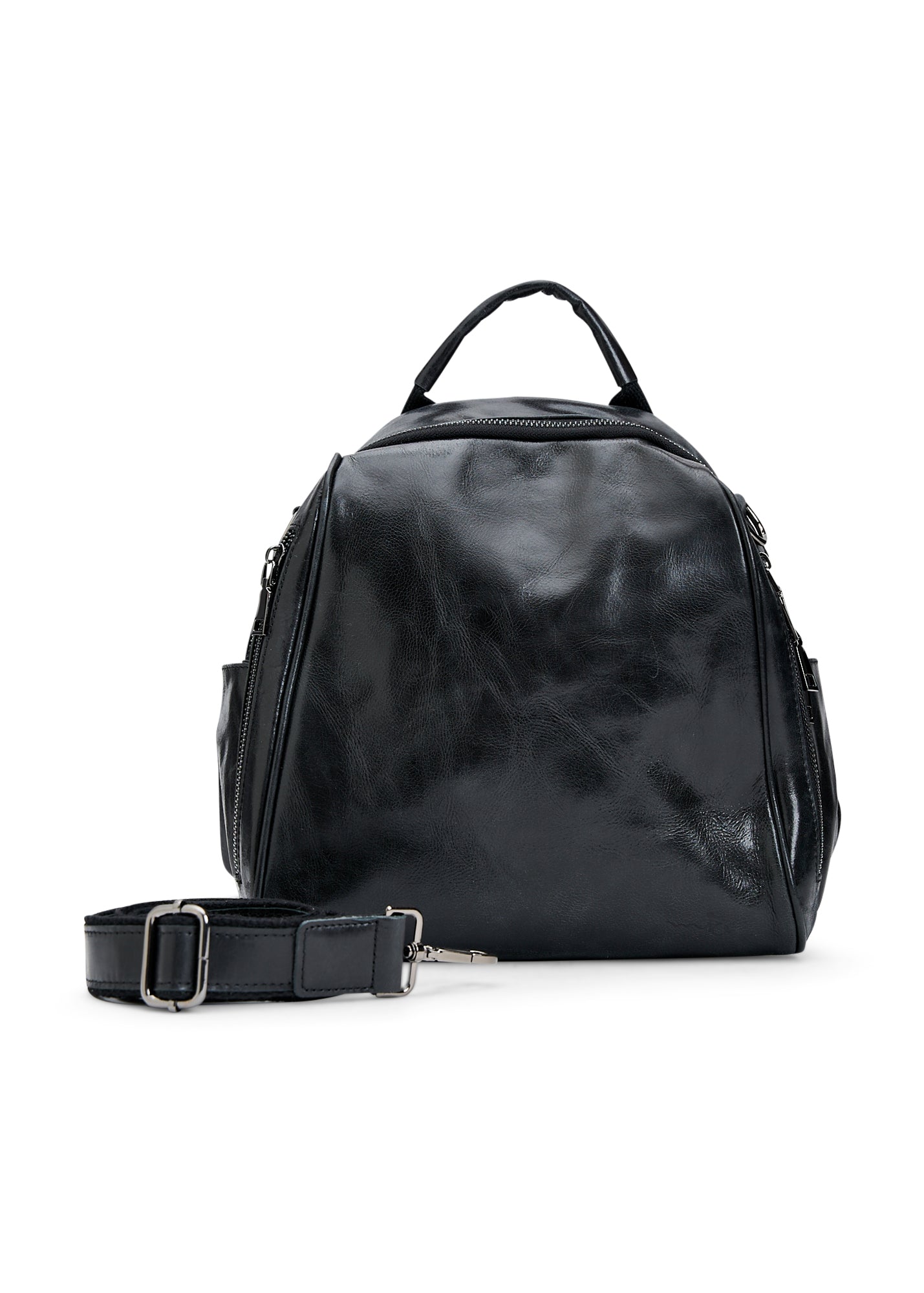 Small leather backpack with side compartments black