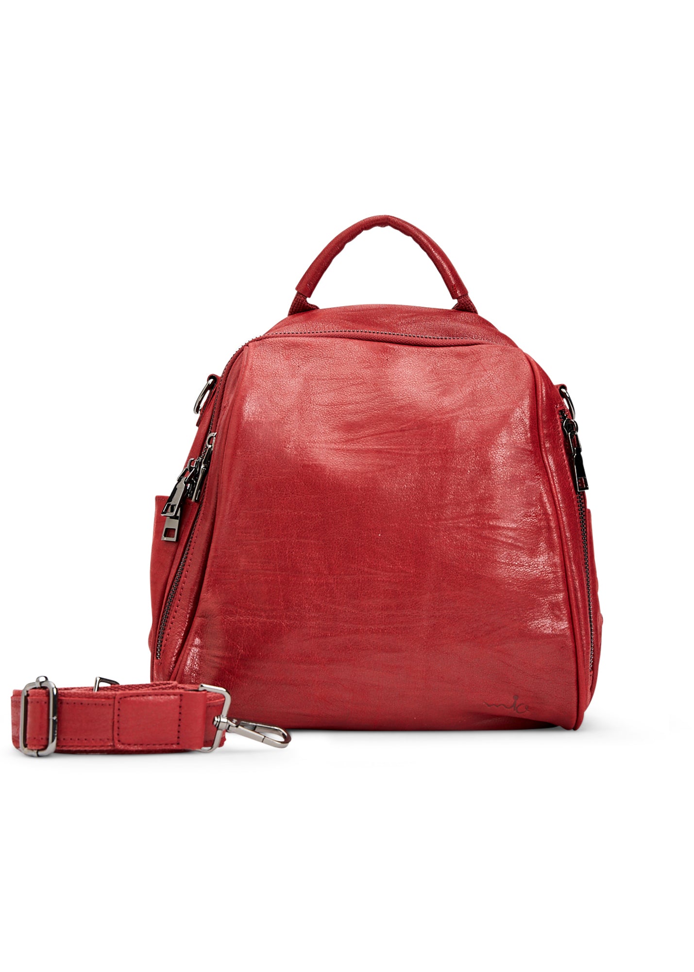 Small leather backpack red side compartments