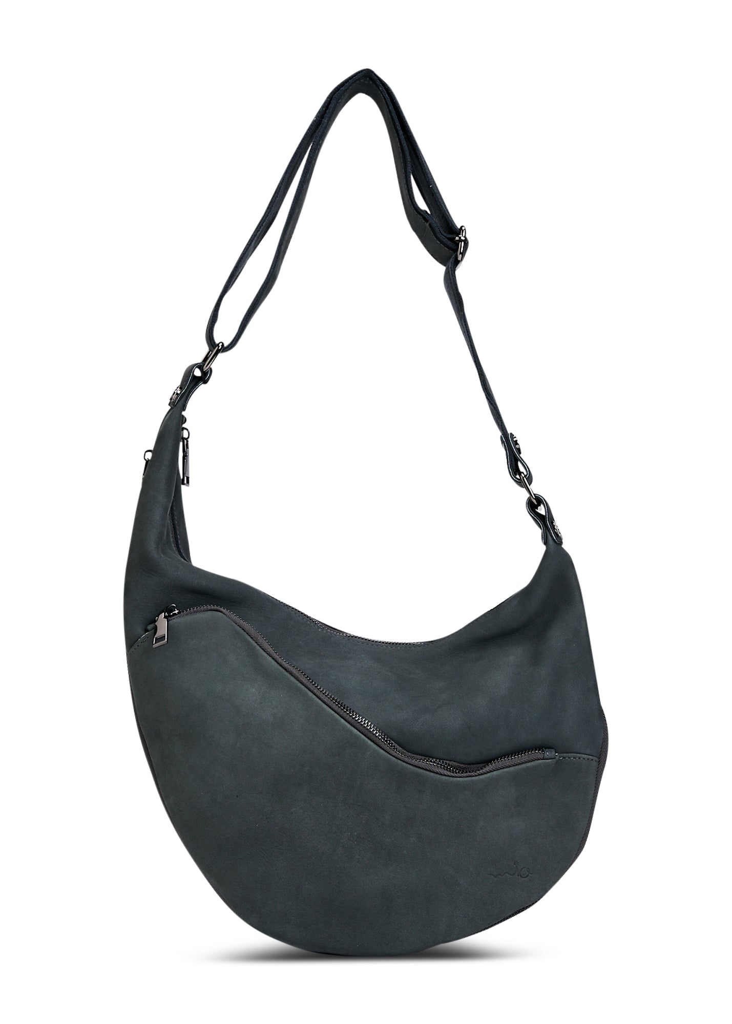 Asymmetric side zipper gray leather bag