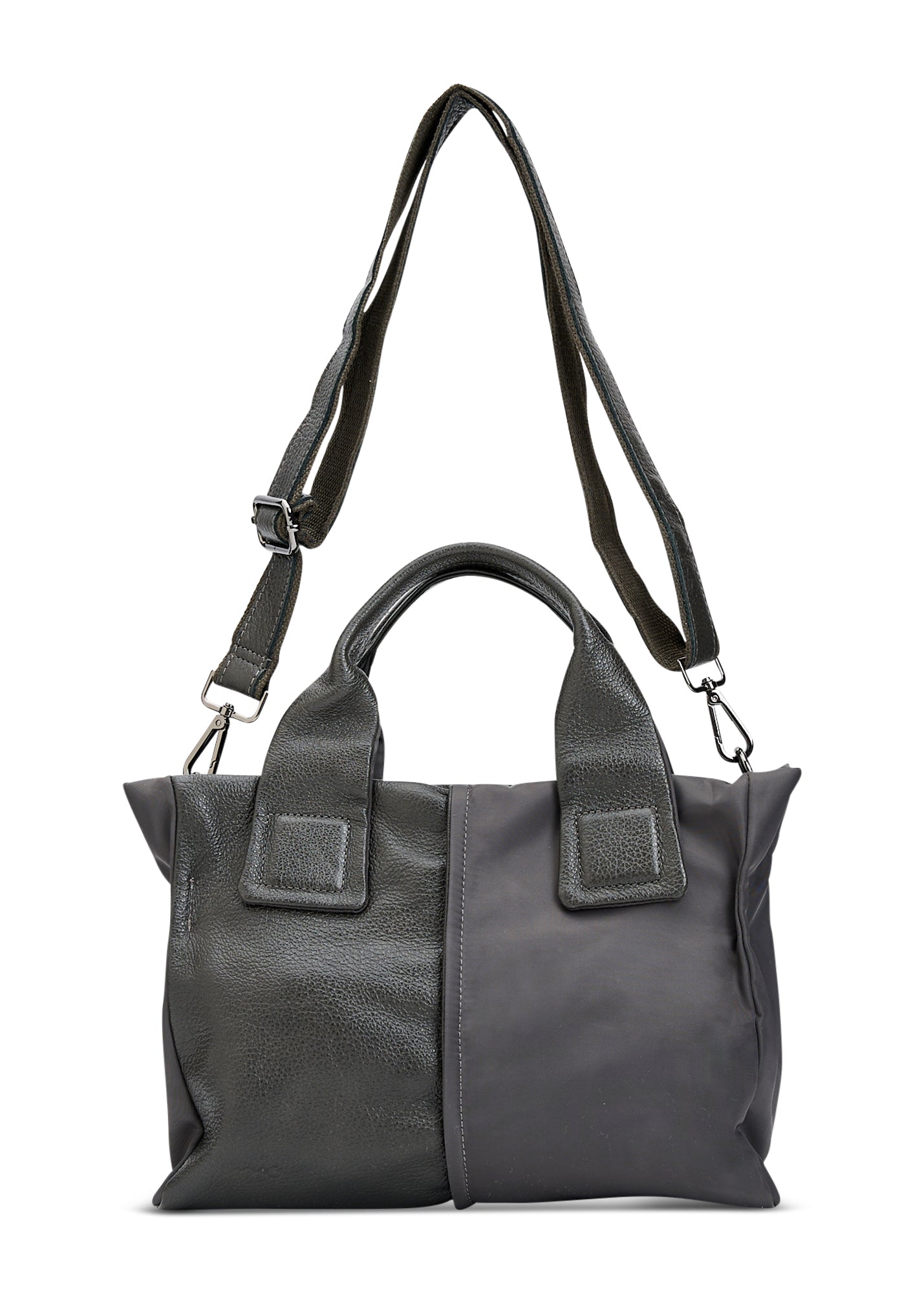 Dark brown leather and nylon combination square side bag