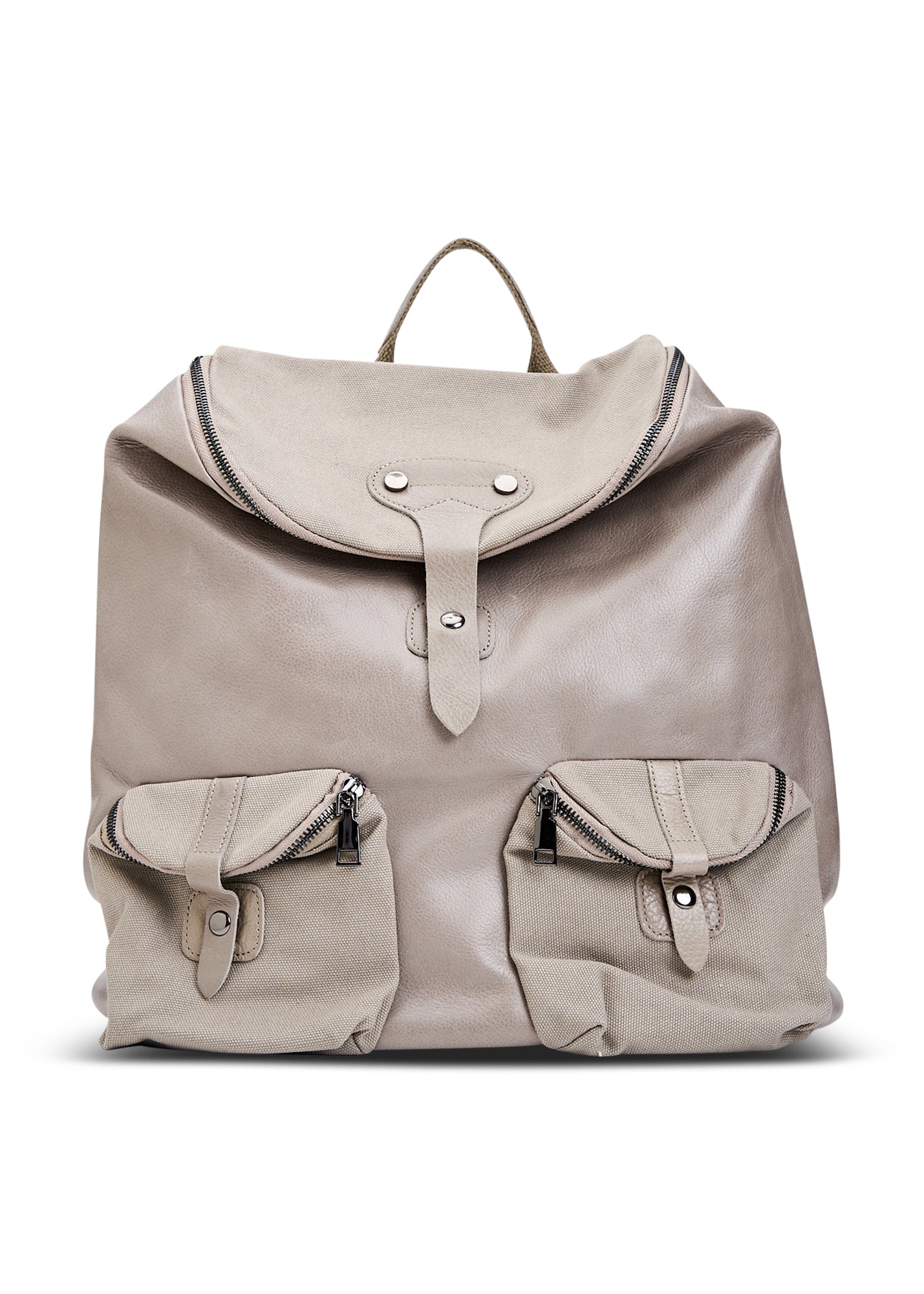 Large backpack leather and canvas front pockets Stone