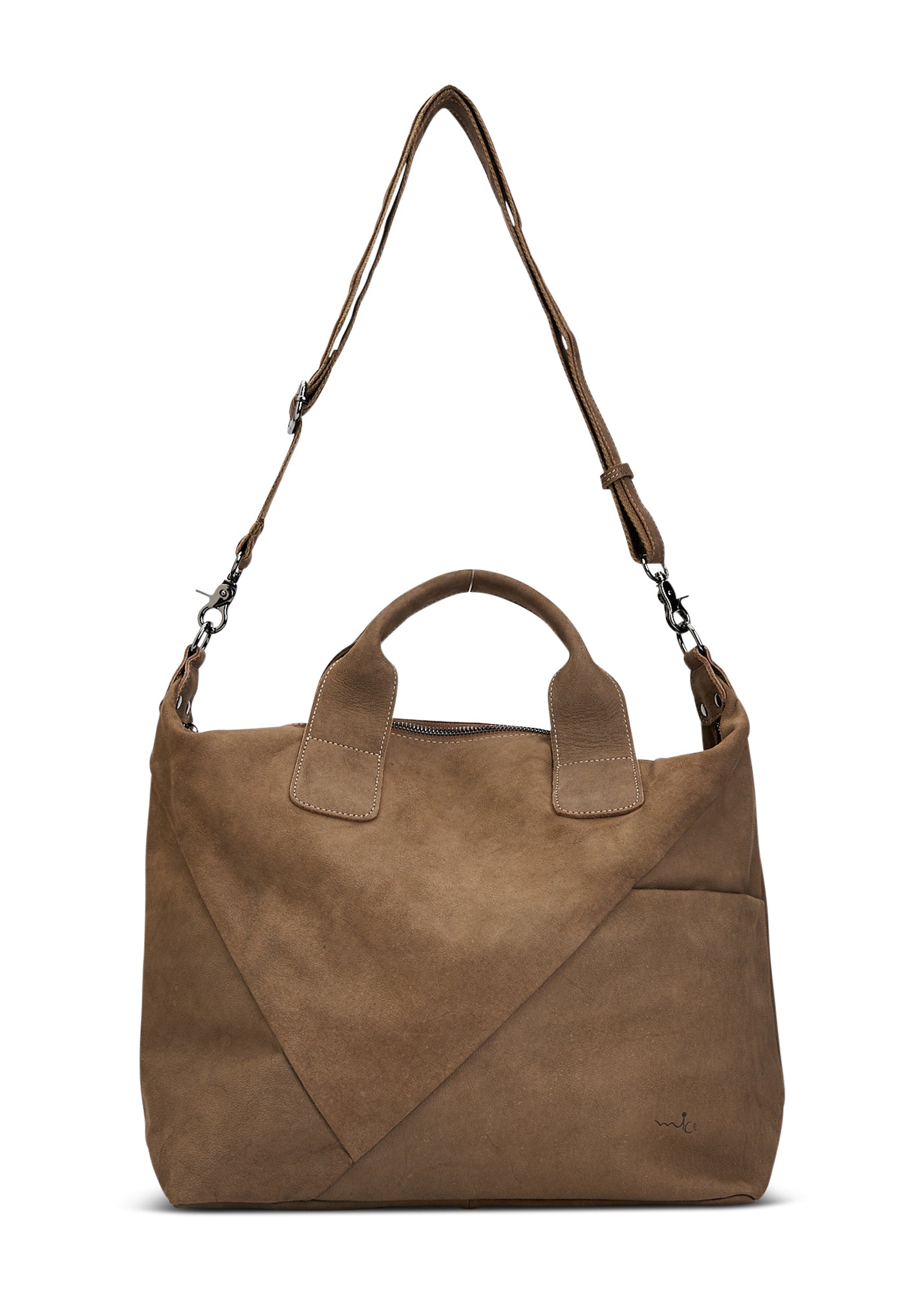 Brown triangular cut large leather side bag