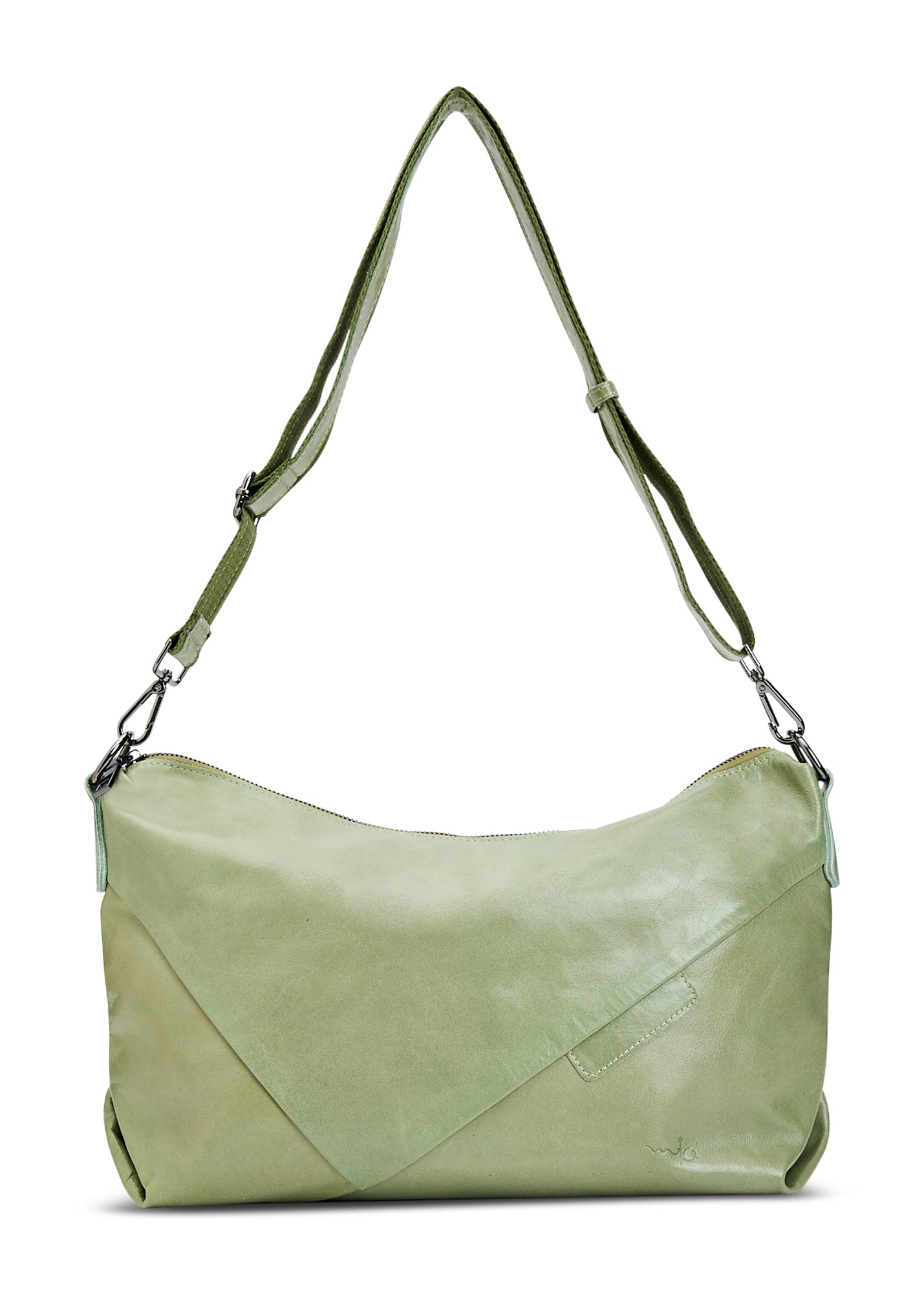 Green triangle cut medium leather side bag