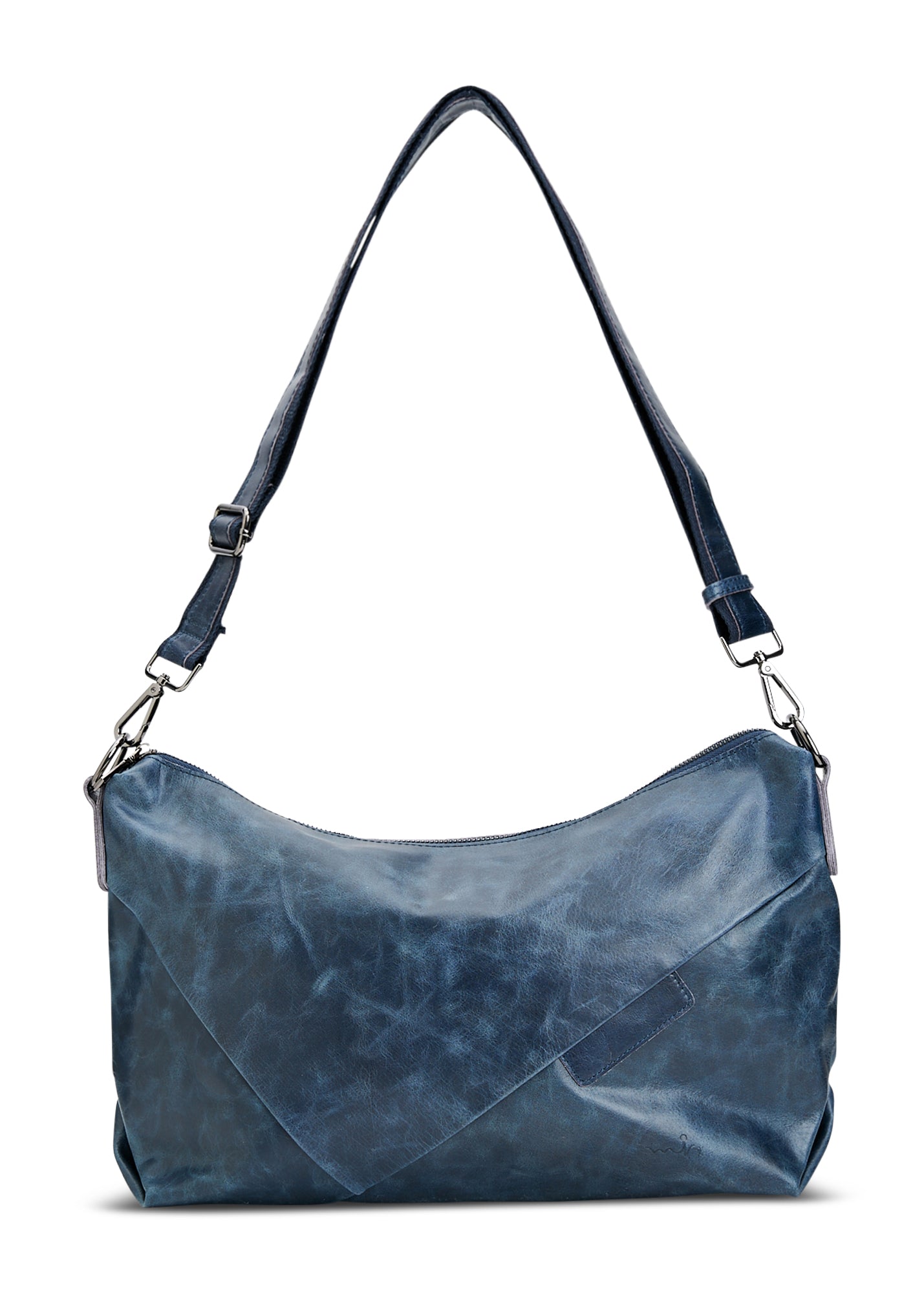 Blue triangular cut medium leather side bag