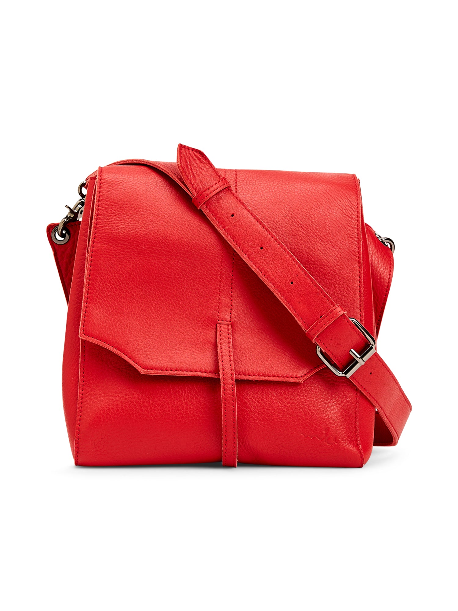 Red two-compartment front tie leather bag