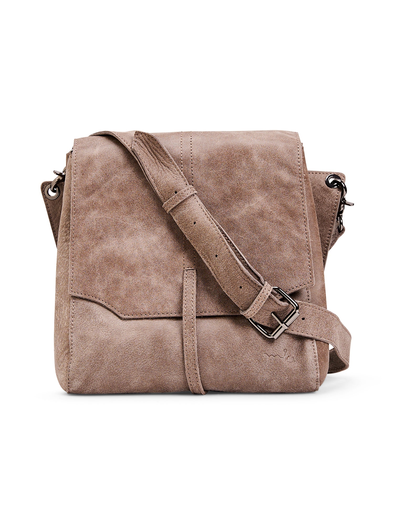 Two-compartment leather bag front tie brown wash