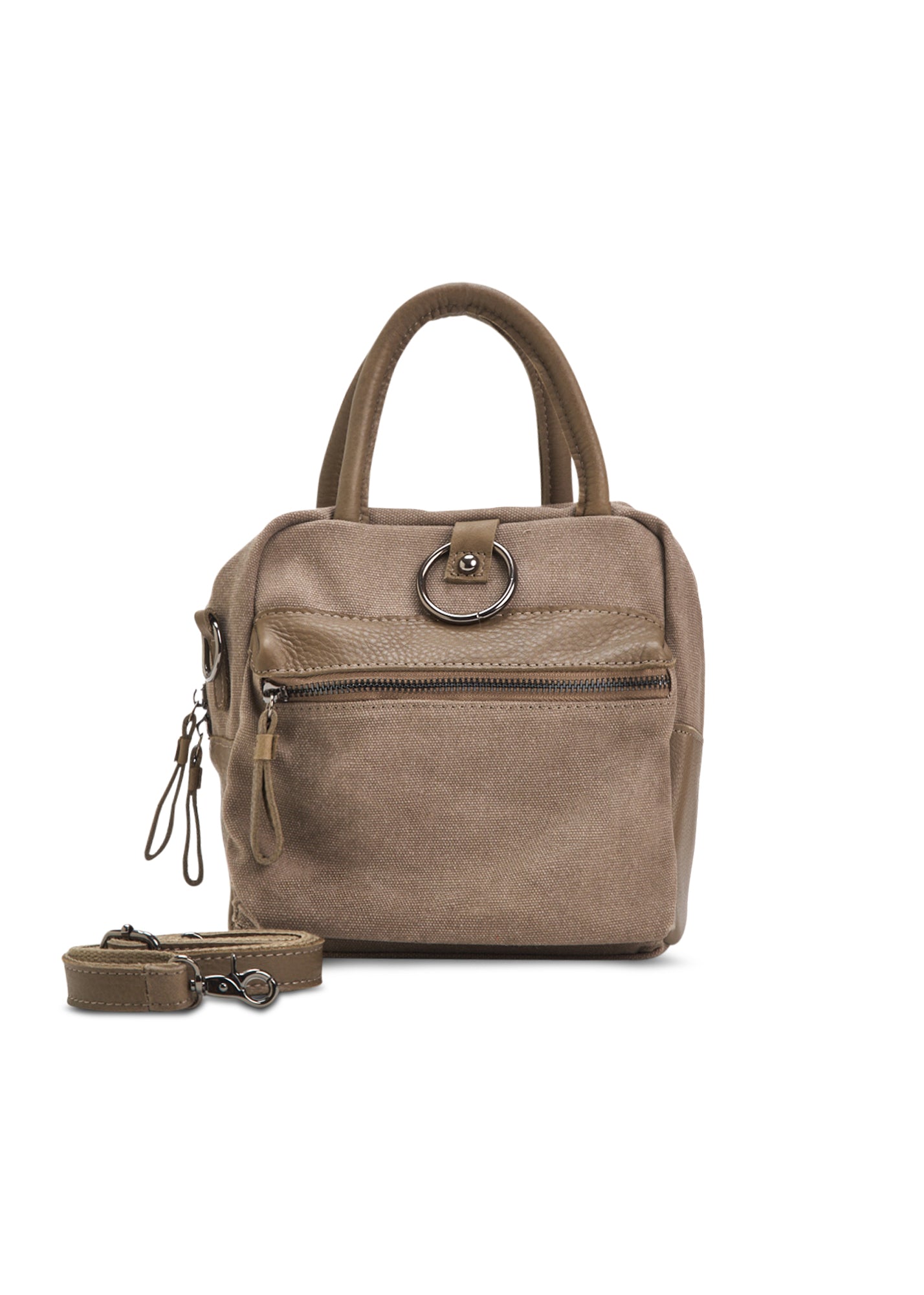 Brown small square canvas and leather bag